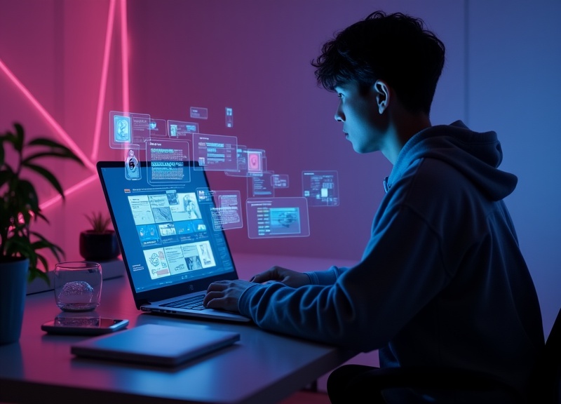 Estudiante comparando herramientas de IA alternativas a ChatGPT en su portátil