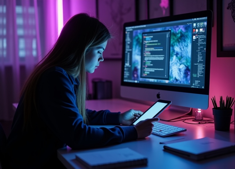 Universitario usando apps de productividad en tablet y móvil