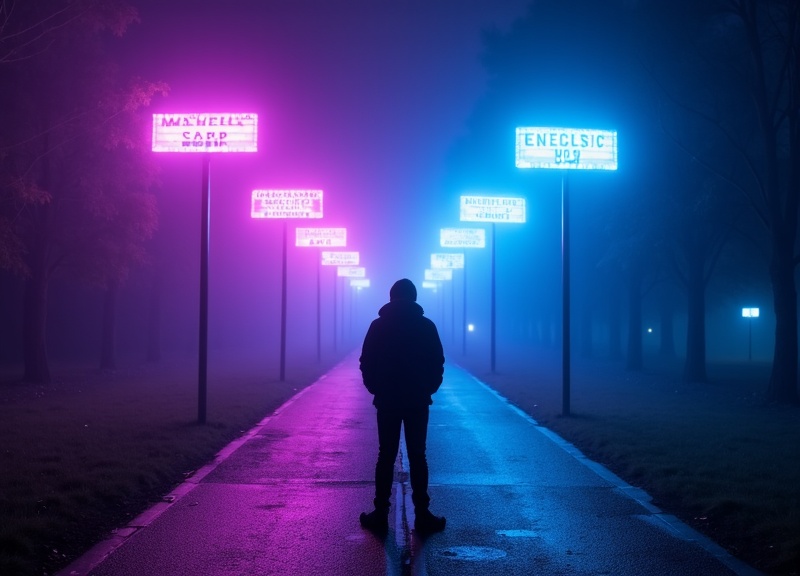 Joven en una encrucijada eligiendo entre diferentes carreras universitarias