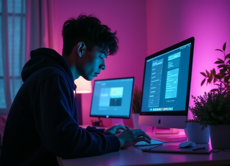 Estudiante usando múltiples dispositivos con apps de estudio